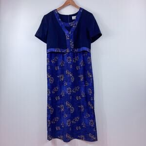 Women Vintage Dress Size 12 Blue Halmode Petites 90s 80s Retro Funky Art To Wear